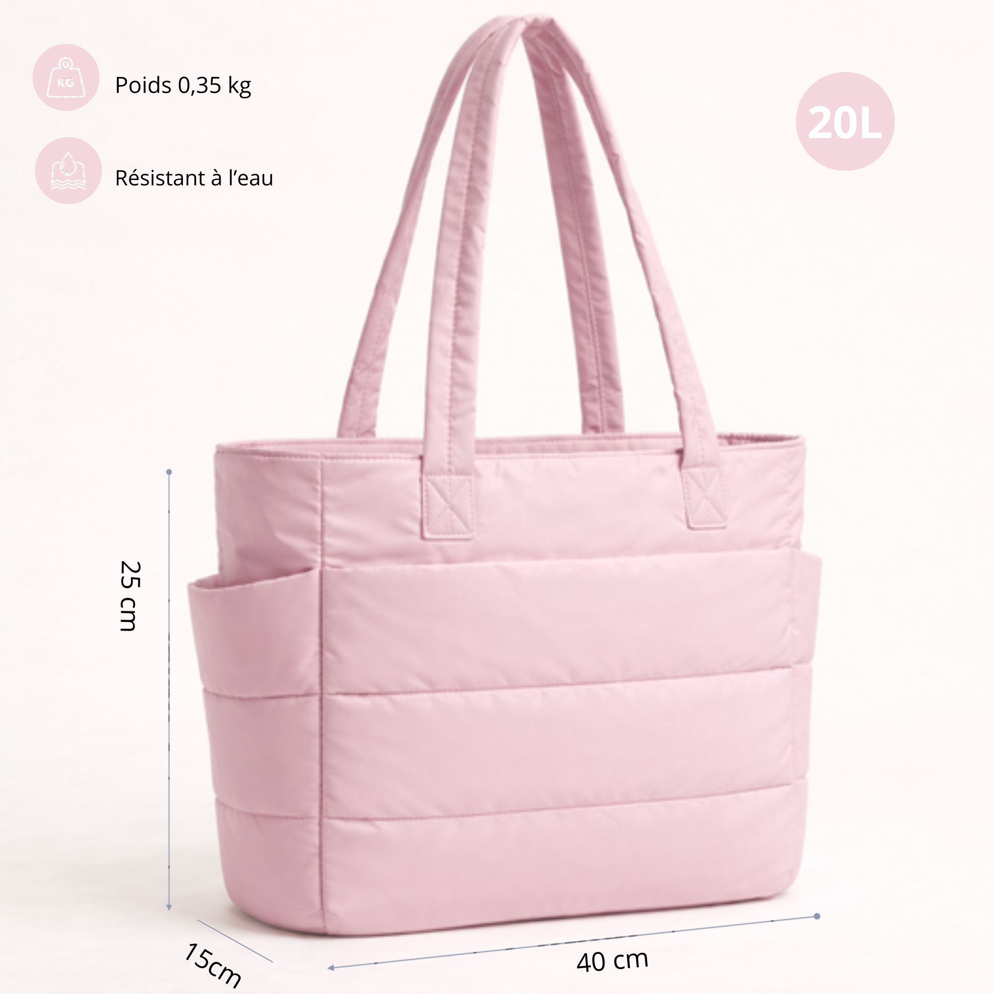 Sac organisé rose poudré