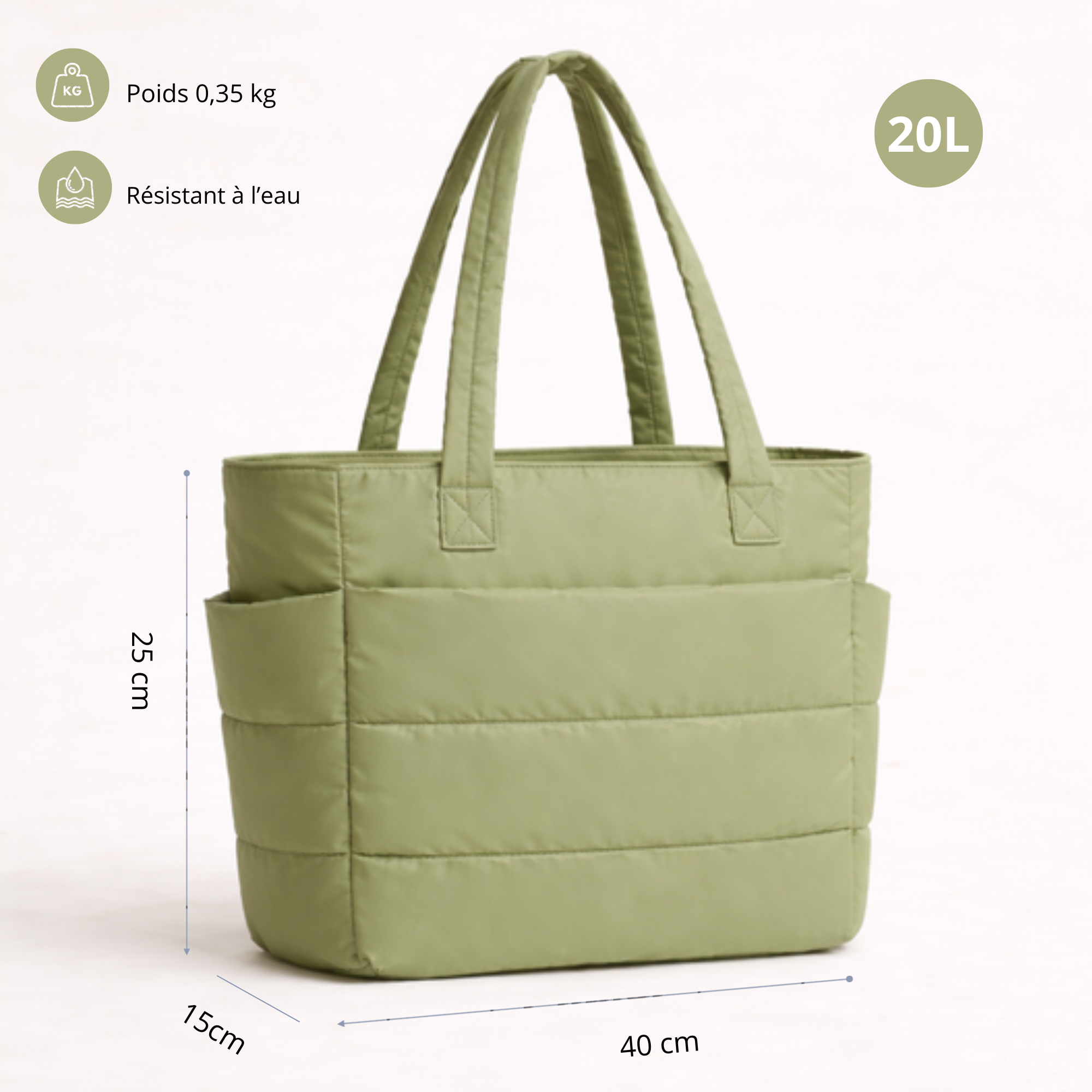 Sac organisé vert sauge