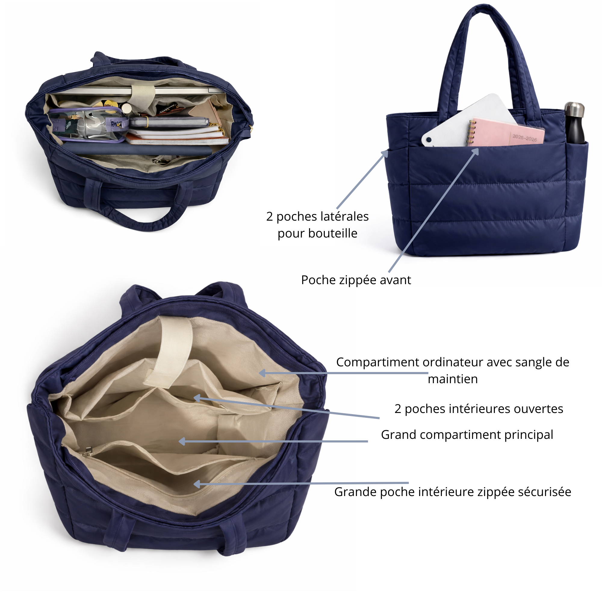 Sac organisé bleu encre