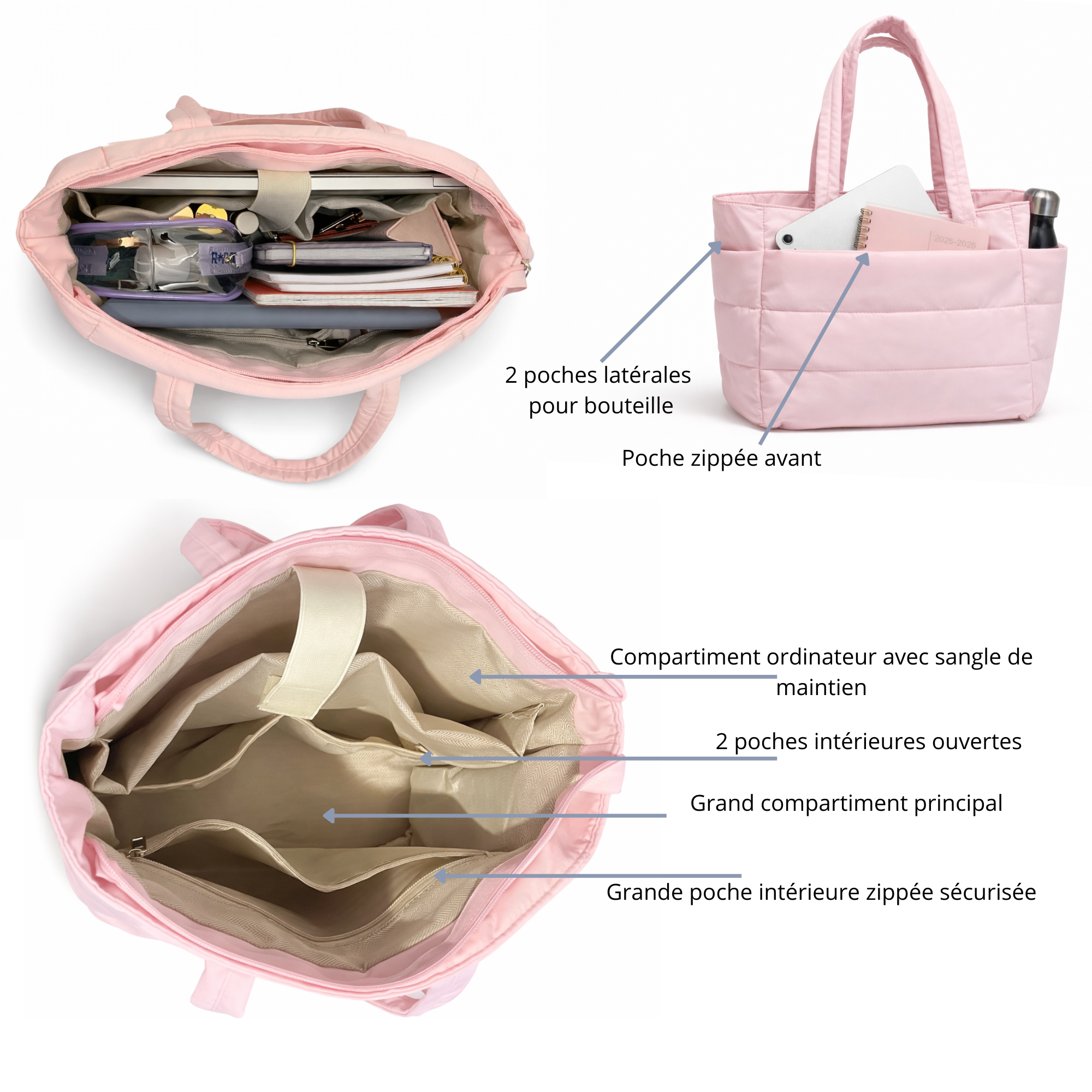 Sac organisé rose poudré