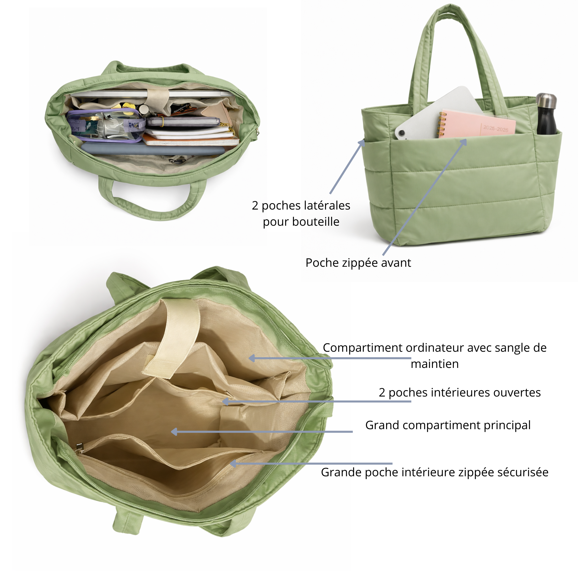 Sac organisé vert sauge