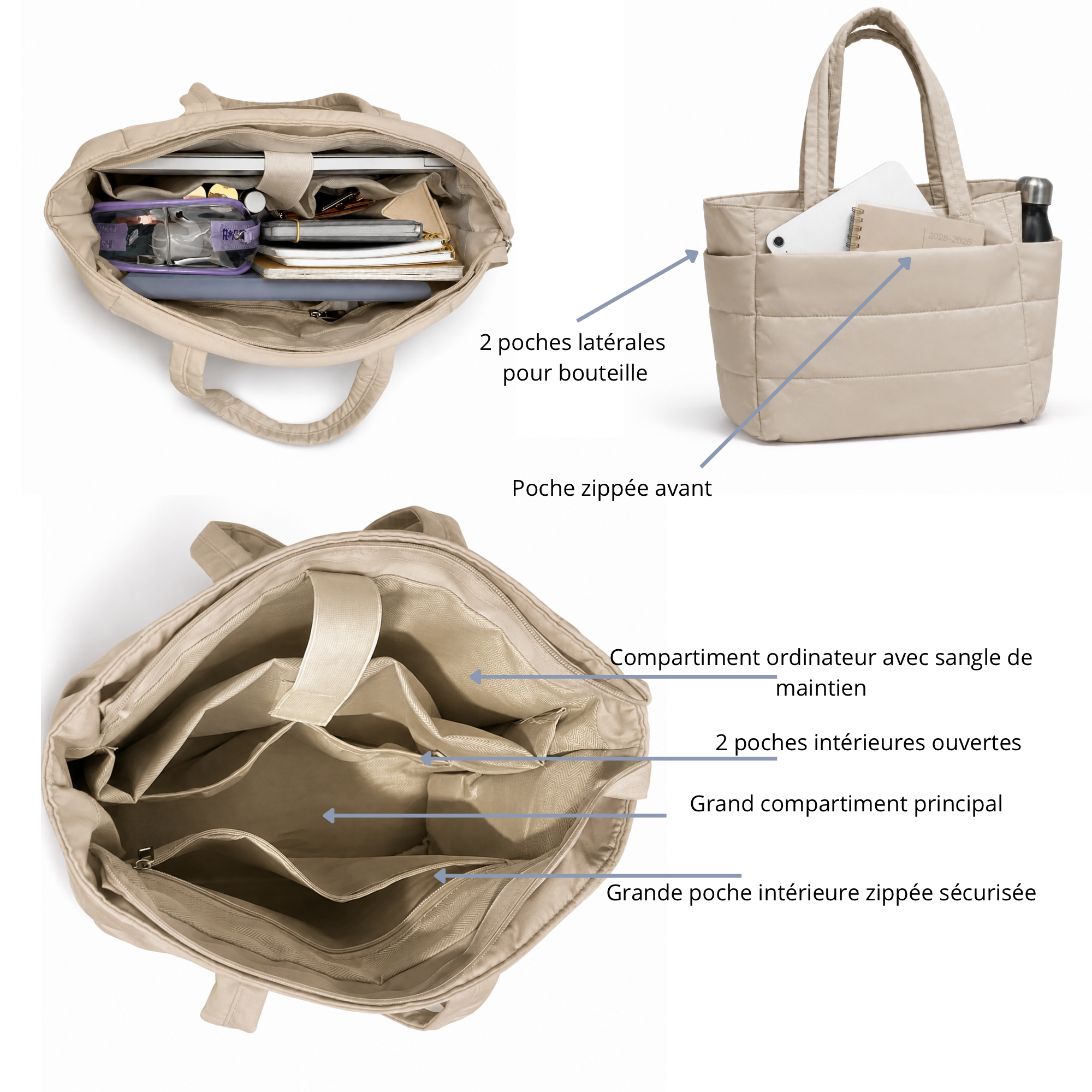 Sac organisé beige crème